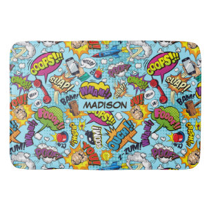 Custom Name Comics Pattern Bath Mat