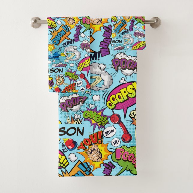 Custom Name Comics Pattern Bath Towel Set (Insitu)