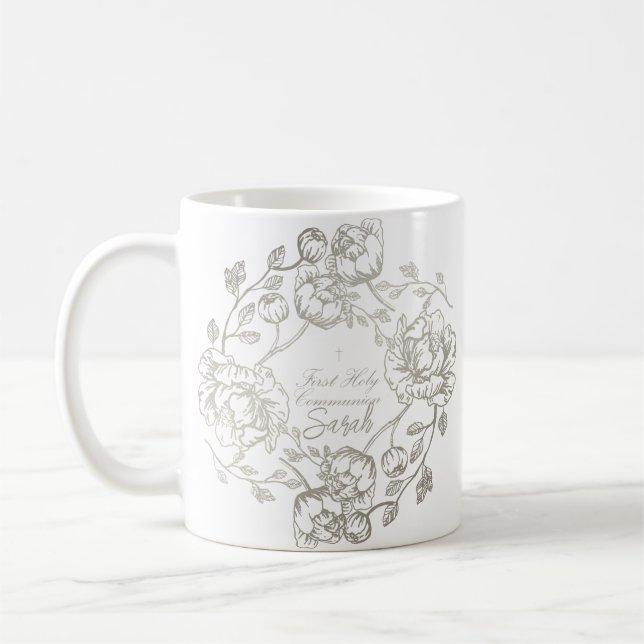 Custom Name Communion Floral Gold  Coffee Mug (Left)