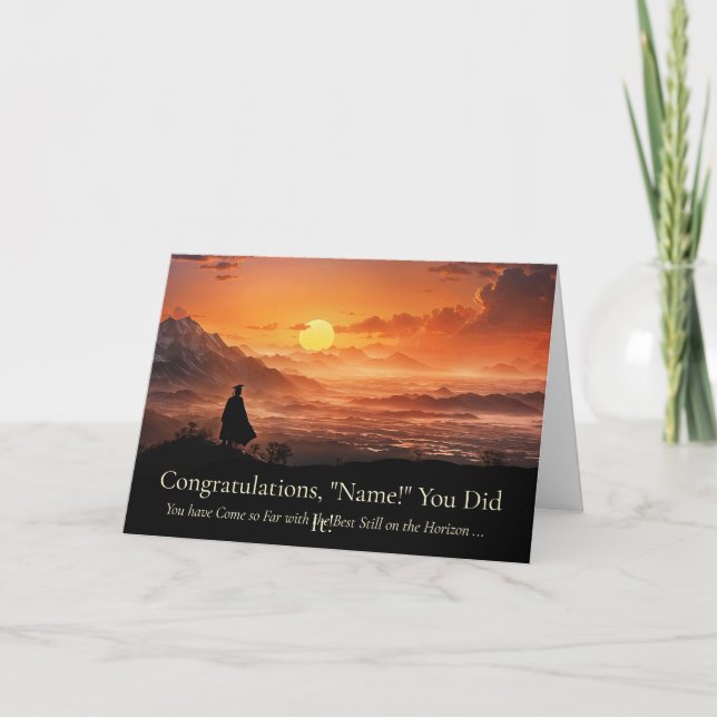 Custom Name Congratulations Graduation Cap Gown Card (Front)