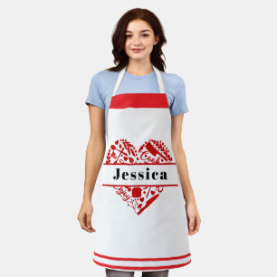 Custom Name Cooking Apron with Red Heart Design