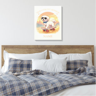 Custom Name Cool Maltese Dog Skateboarder  Canvas Print