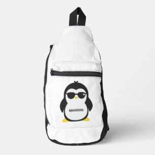 Custom name cool penguin sling bag