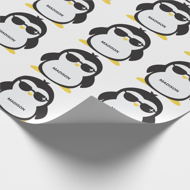 Custom name cool penguin wrapping paper (Corner)