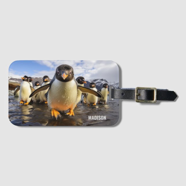 Custom Name Cool Penguins Luggage Tag (Front Horizontal)