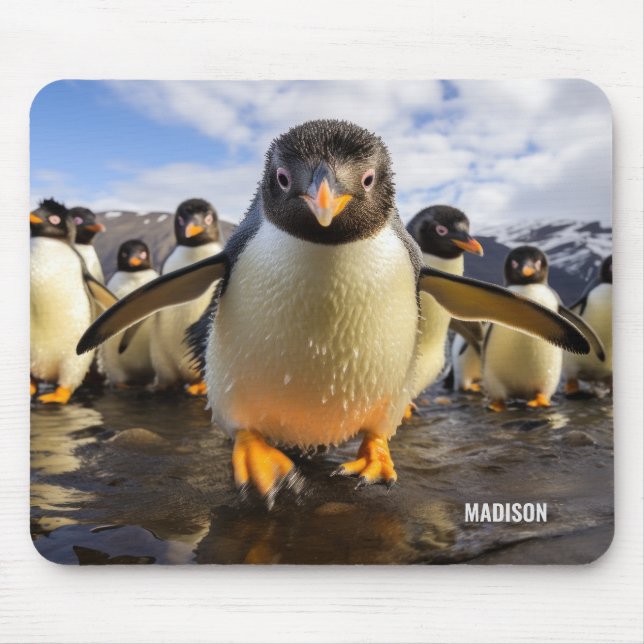 Custom Name Cool Penguins Mouse Mat (Front)