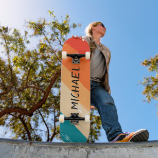Custom Name Cool Retro Sunset Brush Strokes Skateboard