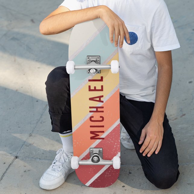 Custom Name Cool Retro Sunset Stripes  Skateboard (Creator Uploaded)