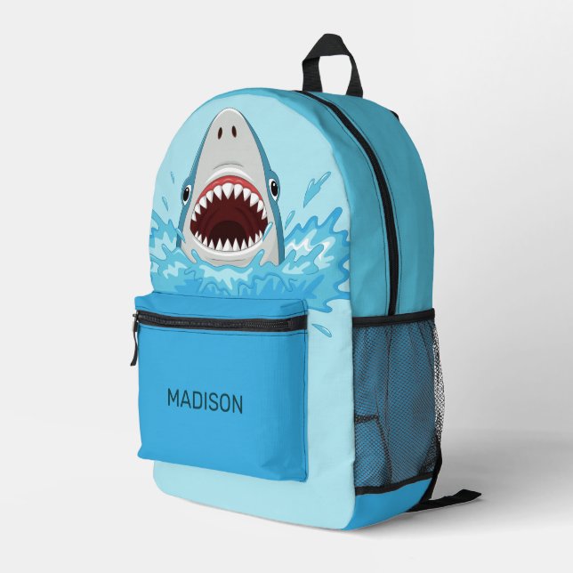 Custom Name Cool Shark Printed Backpack (Back Corner Right)