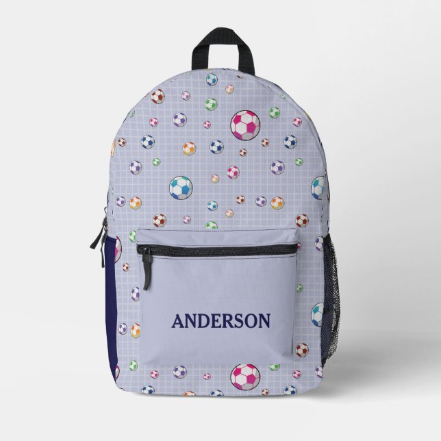 Custom Name Cool Sports Soccer Ball Pattern Printed Backpack (Front)