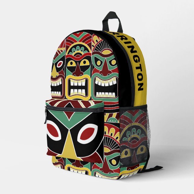Custom Name Cool Tiki Totems Printed Backpack (Back Corner Right)