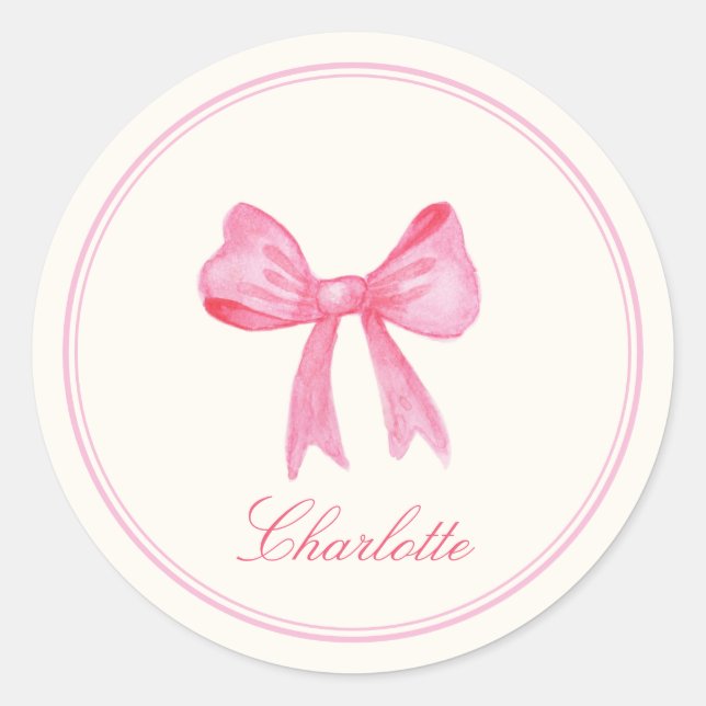 Custom Name Coquette Pink Bow Sticker (Front)