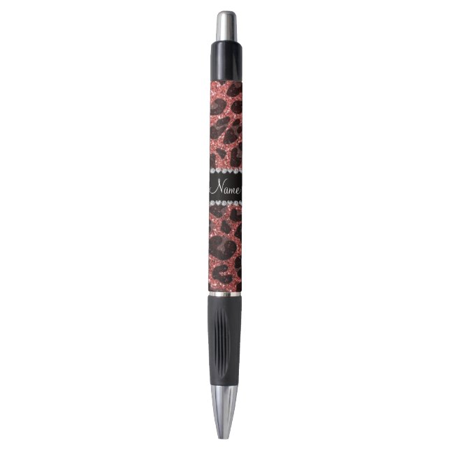Custom name coral pink glitter leopard print (Front Vertical)