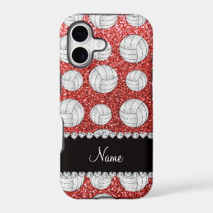 Custom name coral pink glitter volleyballs