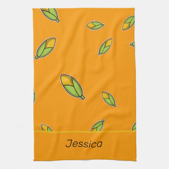 Custom name corn on orange tea towel (Vertical)