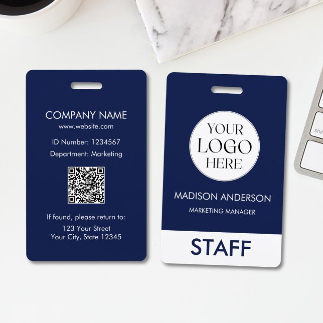 Custom Name Corporate Business Logo Employee ID Badge (Back and Front)