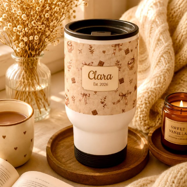 Custom Name Cosy Cocoa Hot Chocolate Pattern Gift  Travel Mug (Creator Uploaded)