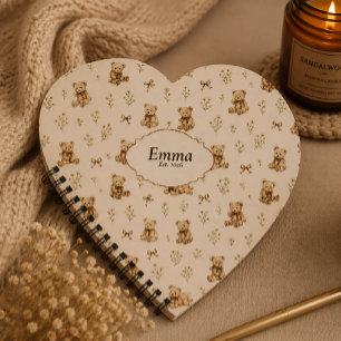 Custom Name Cottagecore Teddy Bear Gif Heart Notebook