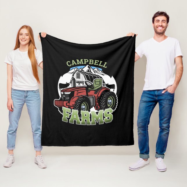 Custom NAME Country Farms Barn Tractor Farmer Fleece Blanket (In Situ)