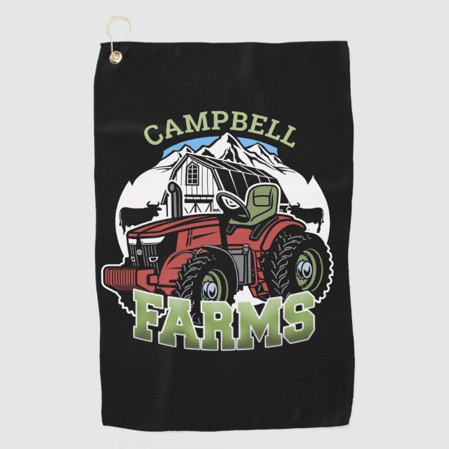 Custom NAME Country Farms Barn Tractor Farmer Golf Towel (Front)