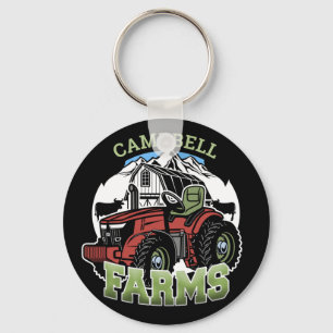 Custom NAME Country Farms Barn Tractor Farmer Key Ring