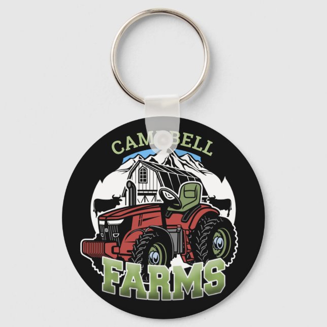 Custom NAME Country Farms Barn Tractor Farmer Key Ring (Front)