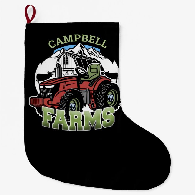 Custom NAME Country Farms Barn Tractor Farmer Large Christmas Stocking (Front)