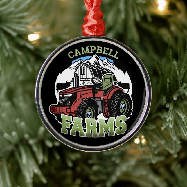 Custom NAME Country Farms Barn Tractor Farmer Metal Tree Decoration (Tree)