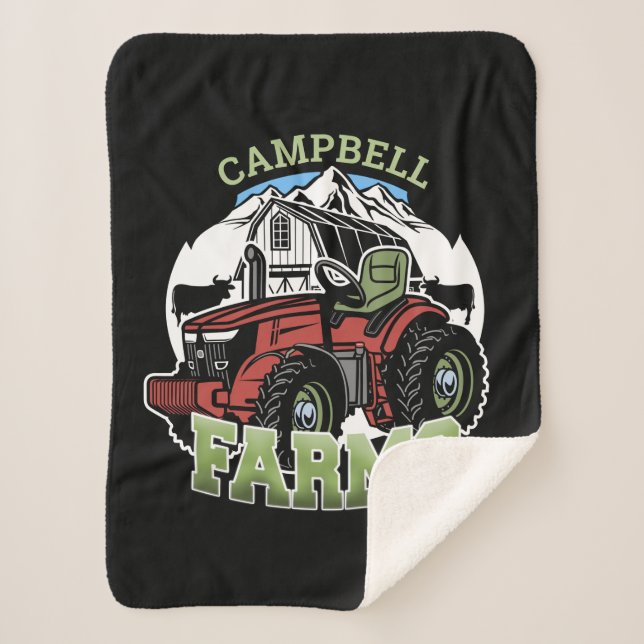 Custom NAME Country Farms Barn Tractor Farmer Sherpa Blanket (Front)