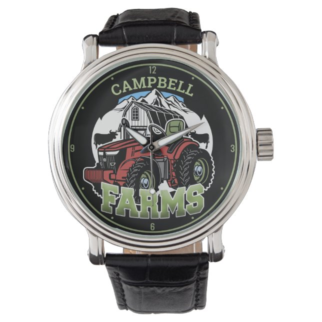 Custom NAME Country Farms Barn Tractor Farmer Watch (Front)