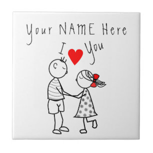 Custom Name Couple Ceramic TIle Gift - I Love You