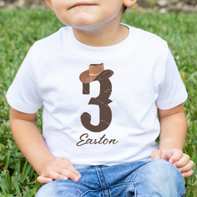 Custom Name Cowboy Hat 3 Third 3rd Three Birthday Toddler T-Shirt (Creator Uploaded)