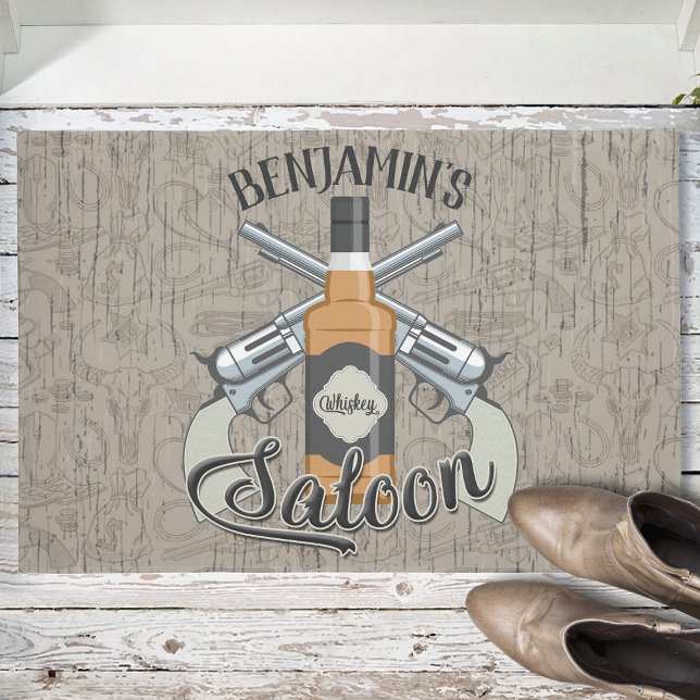 Custom NAME Cowboy Revolver Gun Whiskey Saloon Doormat (Creator Uploaded)