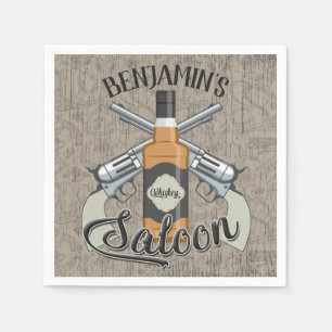 Custom NAME Cowboy Revolver Gun Whiskey Saloon Napkin