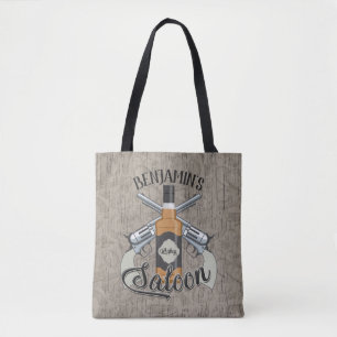 Custom NAME Cowboy Revolver Gun Whiskey Saloon Tote Bag
