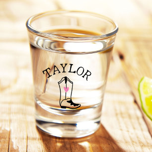 Custom Name Cowgirl Boot Cute Modern Bachelorette Shot Glass