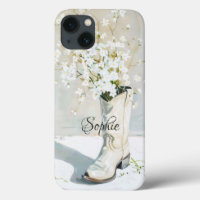 Custom Name Cowgirl Boot With Flowers Painting