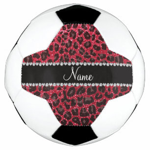 Custom name crimson red glitter leopard print football