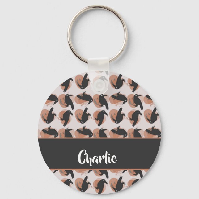 Custom name crow pattern key ring (Front)
