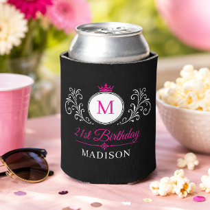 Custom Name Crown Crest Elegant Monogram Birthday Can Cooler