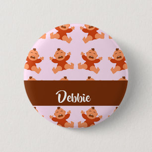 Custom name crying babies on pink 6 cm round badge