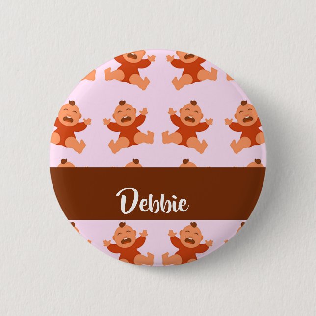 Custom name crying babies on pink 6 cm round badge (Front)
