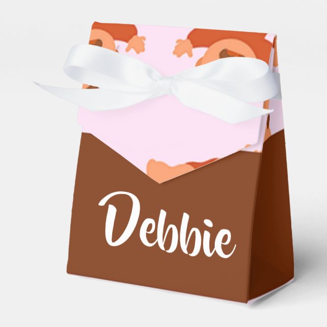 Custom name crying babies on pink favour box (Front Side)