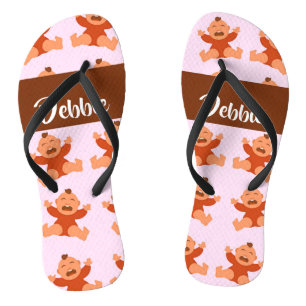 Custom name crying babies on pink flip flops