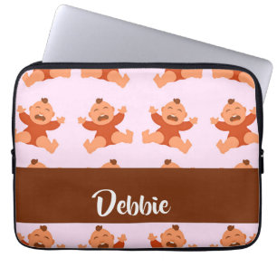 Custom name crying babies on pink laptop sleeve