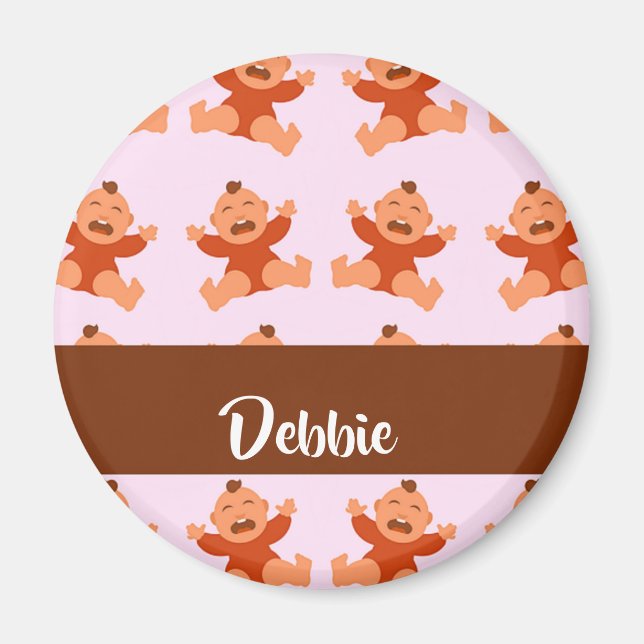 Custom name crying babies on pink magnet (Front)