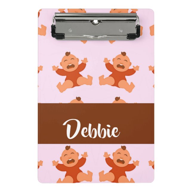 Custom name crying babies on pink mini clipboard (Front)