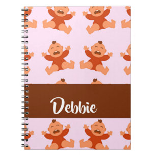 Custom name crying babies on pink notebook