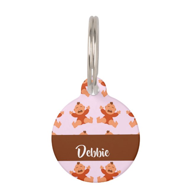 Custom name crying babies on pink pet tag (Front)