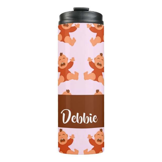 Custom name crying babies on pink thermal tumbler (Front)
